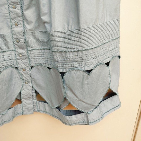 Pink House Gray Blue Heart Cutout Button Front Midi Skirt A-line Lolita Skirt - Picture 10 of 11